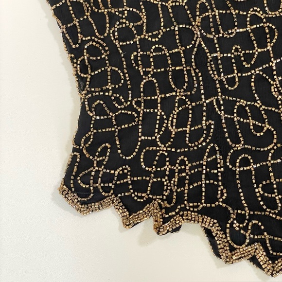 Vintage Papell Boutique Evening Beaded Silk Art Deco High Neck Top Black Gold MP - Picture 10 of 14